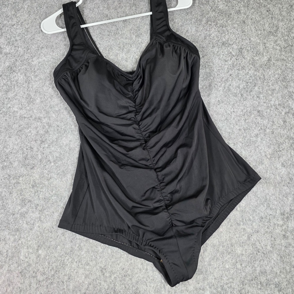 Maxine‎ One Piece Swimsuit Black Ruched Slimming Minimizing Supportive Swim 20 W